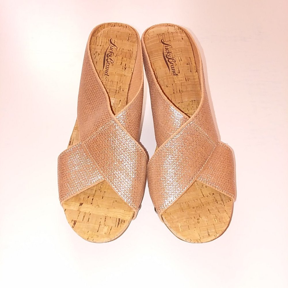 Lucky Brand Miller2 Nude Cork Slip-On Wedges Size 9.5